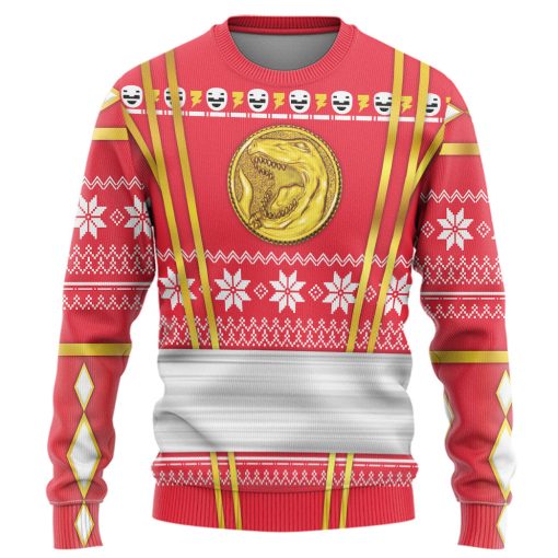 9Heritages 3D Red Ninja Mighty Morphin Power Rangers Custom Ugly Sweater