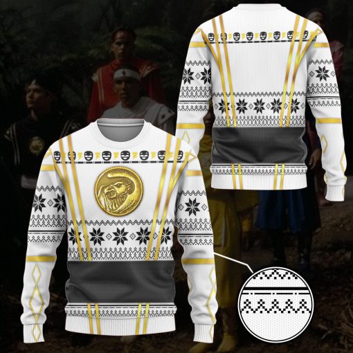 9Heritages 3D White Ninja Mighty Morphin Power Rangers Custom Ugly Sweater