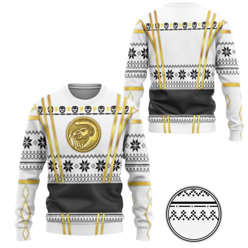 9Heritages 3D White Ninja Mighty Morphin Power Rangers Custom Ugly Sweater