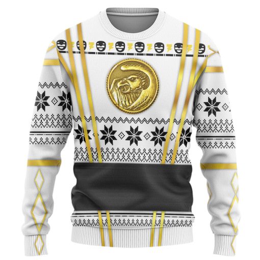 9Heritages 3D White Ninja Mighty Morphin Power Rangers Custom Ugly Sweater