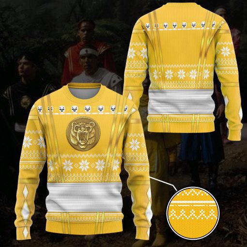 9Heritages 3D Yellow Ninja Mighty Morphin Power Rangers Custom Ugly Sweater