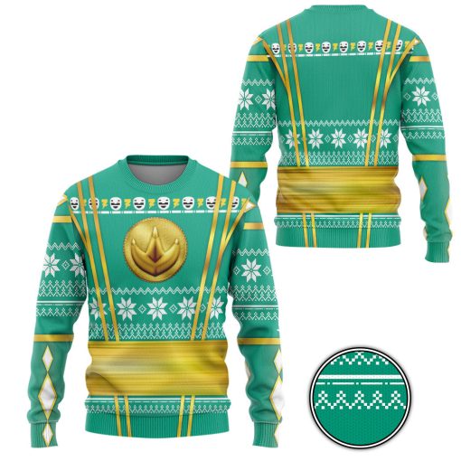 9Heritages 3D Green Ninja Mighty Morphin Power Rangers Custom Ugly Sweater