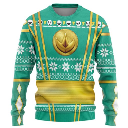 9Heritages 3D Green Ninja Mighty Morphin Power Rangers Custom Ugly Sweater