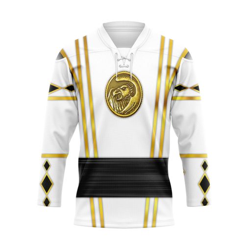 9Heritages 3D White Falcon Ninja Mighty Morphin Power Rangers Ninjetti Custom Hockey Jersey