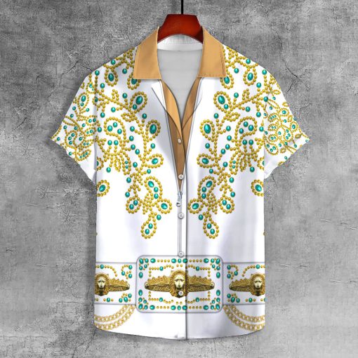 9Heritages Elvis Spanish Flower - White With Green Stones UNISEX LAPEL SHIRT