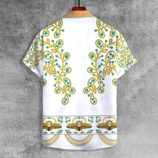 9Heritages Elvis Spanish Flower - White With Green Stones UNISEX LAPEL SHIRT