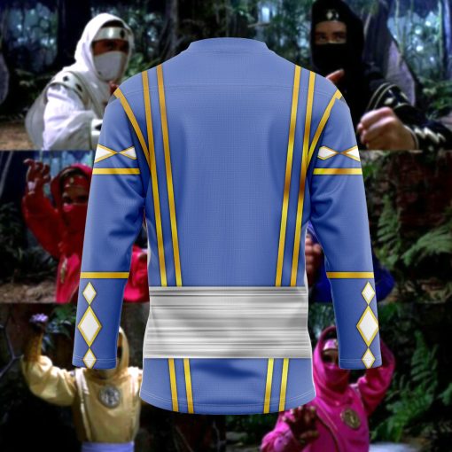 9Heritages 3D Blue Wolf Ninja Mighty Morphin Power Rangers Ninjetti Custom Hockey Jersey