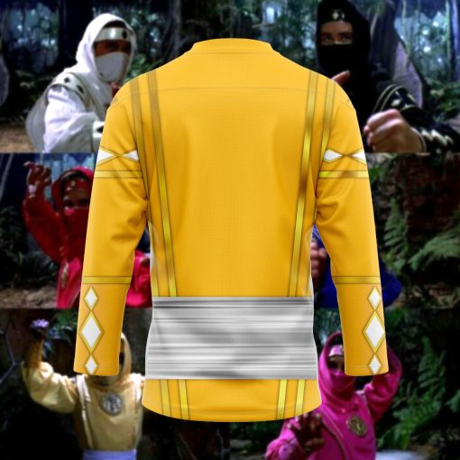 9Heritages 3D Yellow Bear Ninja Mighty Morphin Power Rangers Ninjetti Custom Hockey Jersey