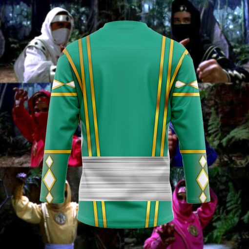 9Heritages 3D Green Ninja Mighty Morphin Power Rangers Ninjetti Custom Hockey Jersey