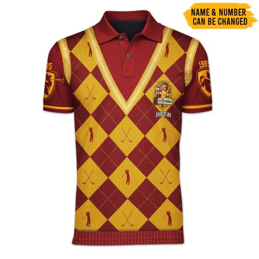 9Heritages 3D Golfaholic H.P House Gryffindor Custom Polo Shirt