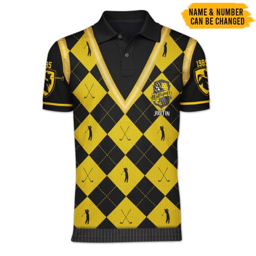 9Heritages 3D Golfaholic H.P House Hufflepuff Custom Polo Shirt