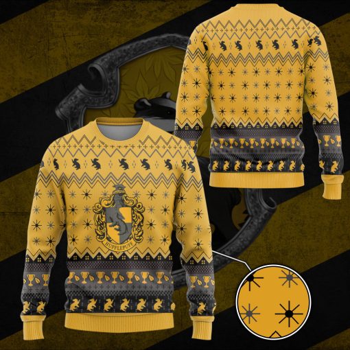 9Heritages 3D H.P Hufflepuff Holiday Ugly Christmas Custom Ugly Sweater