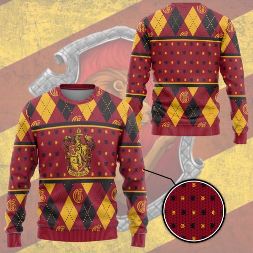 9Heritages 3D H.P Gryffindor Crest Holiday Ugly Christmas Custom Ugly Sweater