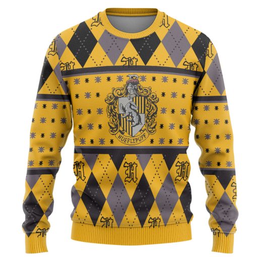 9Heritages 3D H.P Hufflepuff Crest Holiday Ugly Christmas Custom Ugly Sweater