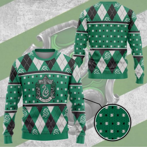 9Heritages 3D H.P Slytherin Crest Holiday Ugly Christmas Custom Ugly Sweater