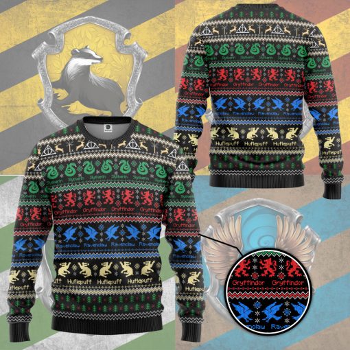 9Heritages 3D H.P Hogwarts House Crest Holiday Ugly Christmas Custom Ugly Sweater