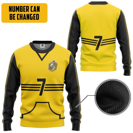 9Heritages 3D H.P Hufflepuff Quidditch Uniform Custom Number Hoodie Tshirt Apparel