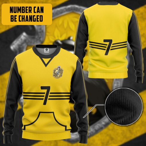 9Heritages 3D H.P Hufflepuff Quidditch Uniform Custom Number Hoodie Tshirt Apparel