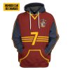 9Heritages 3D H.P Gryffindor Quidditch Uniform Custom Number Hoodie Tshirt Apparel