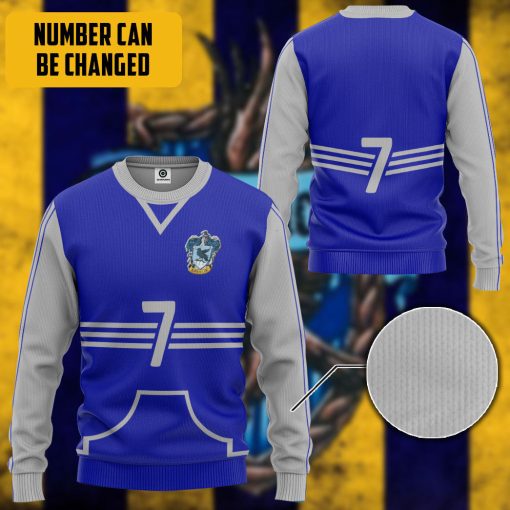 9Heritages 3D H.P Ravenclaw Quidditch Uniform Custom Number Hoodie Tshirt Apparel
