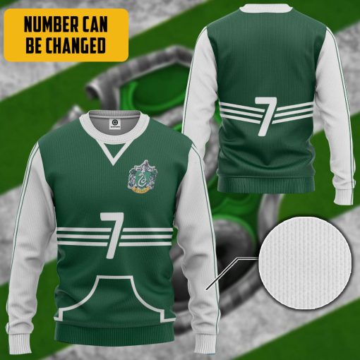 9Heritages 3D H.P Slytherin Quidditch Uniform Custom Number Hoodie Tshirt Apparel