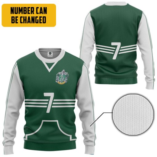 9Heritages 3D H.P Slytherin Quidditch Uniform Custom Number Hoodie Tshirt Apparel