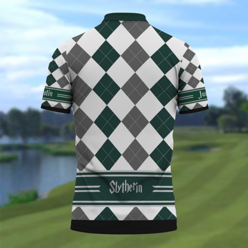 9Heritages 3D H.P Slytherin Custom Name Polo Shirt
