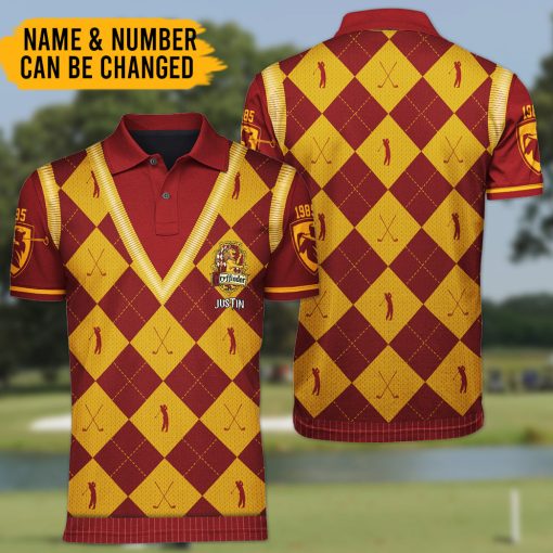 9Heritages 3D Golfaholic H.P House Gryffindor Custom Polo Shirt