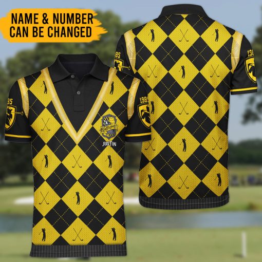 9Heritages 3D Golfaholic H.P House Hufflepuff Custom Polo Shirt