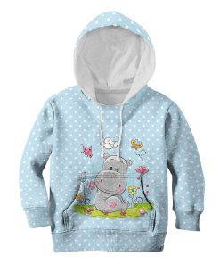 9Heritages Hippo with beautiful flowers Kid Custom Hoodies T-shirt Apparel