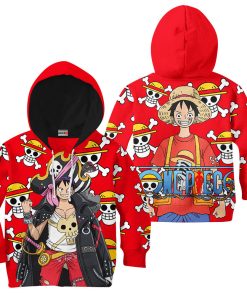 9Heritages 3D One Piece Red Luffy Kids Hoodie Custom Anime Merch Clothes