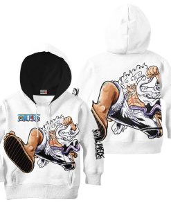 Luffy Gear 5 White Kids Hoodie One Piece Custom Anime Gift For Fans
