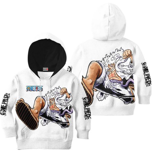 Luffy Gear 5 White Kids Hoodie One Piece Custom Anime Gift For Fans