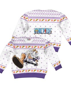 9Heritages 3D One Piece Luffy Gear 5 White Kids Anime Ugly Christmas Sweater