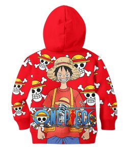 9Heritages 3D One Piece Red Luffy Kids Hoodie Custom Anime Merch Clothes