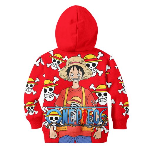 9Heritages 3D One Piece Red Luffy Kids Hoodie Custom Anime Merch Clothes