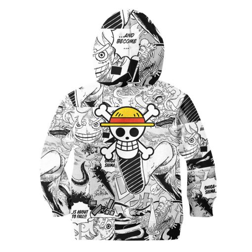 Luffy Gear 5 White Kids Hoodie One Piece Custom Manga Anime