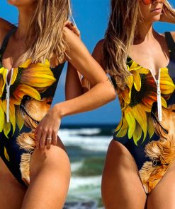 9Heritages 3D Golden Retriever Sunflower Custom One Piece Swimsuit