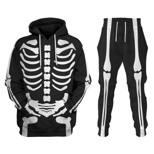 9Heritages Skeleton Bone Print Halloween Fancy Dress Costume Hoodie Sweatshirt T-Shirt Tracksuit