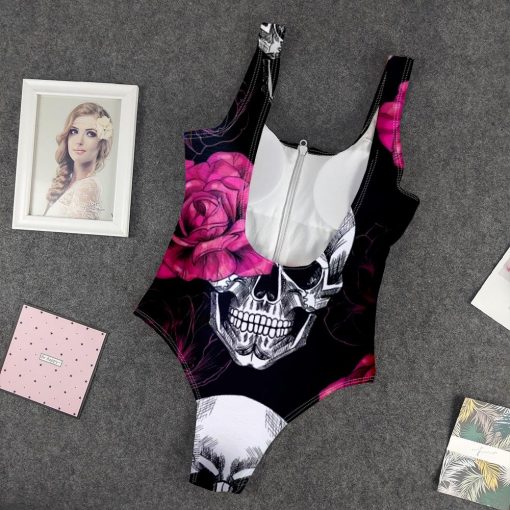 9Heritages 3D Roses Skull Custom One Piece Swimsuit