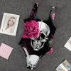 9Heritages 3D Roses Skull Custom One Piece Swimsuit