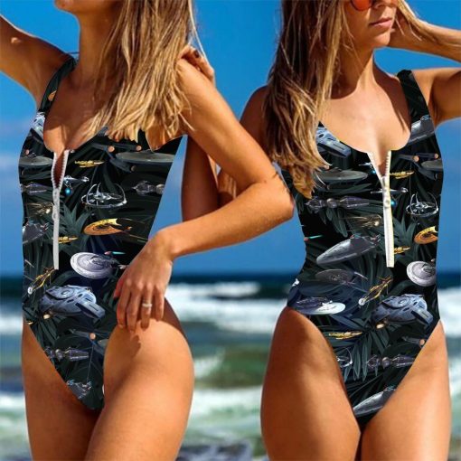 9Heritages 3D Star Trek Space Ships Custom One Piece Swimsuit