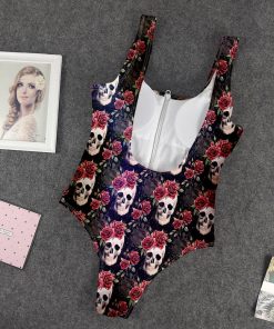 9Heritages 3D Vintage Flowers Skulls Custom One Piece Swimsuit