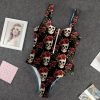 9Heritages 3D Vintage Flowers Skulls Custom One Piece Swimsuit