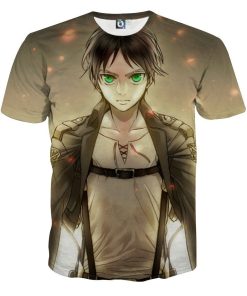 9Heritages 3D Anime Attack On Titan Serious Eren Yeager Custom Fandom T-Shirt