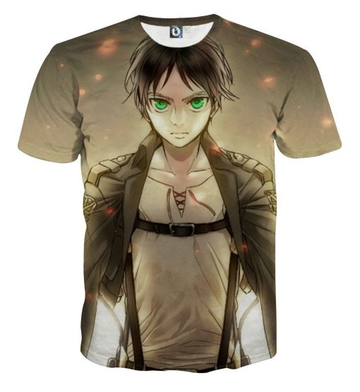 9Heritages 3D Anime Attack On Titan Serious Eren Yeager Custom Fandom T-Shirt