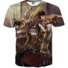 9Heritages 3D Anime Attack On Titan Eren Levi Dual Battle Custom Fandom T-Shirt