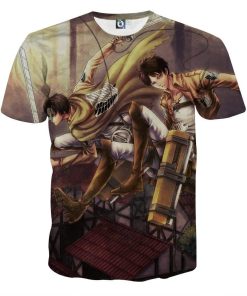 9Heritages 3D Anime Attack On Titan Eren Levi Dual Battle Custom Fandom T-Shirt