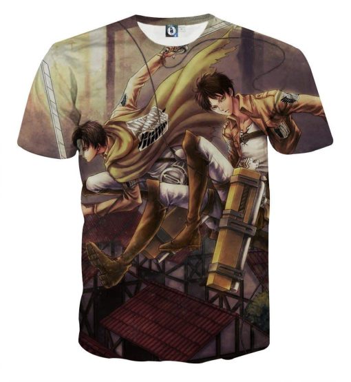 9Heritages 3D Anime Attack On Titan Eren Levi Dual Battle Custom Fandom T-Shirt