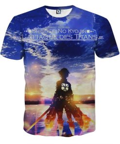 9Heritages 3D Anime Attack On Titan Lonely Eren Watching Sunset Custom Fandom T-Shirt